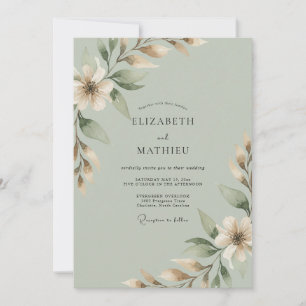 Invitación Rama de Eucalipto Crema Salvia Boda