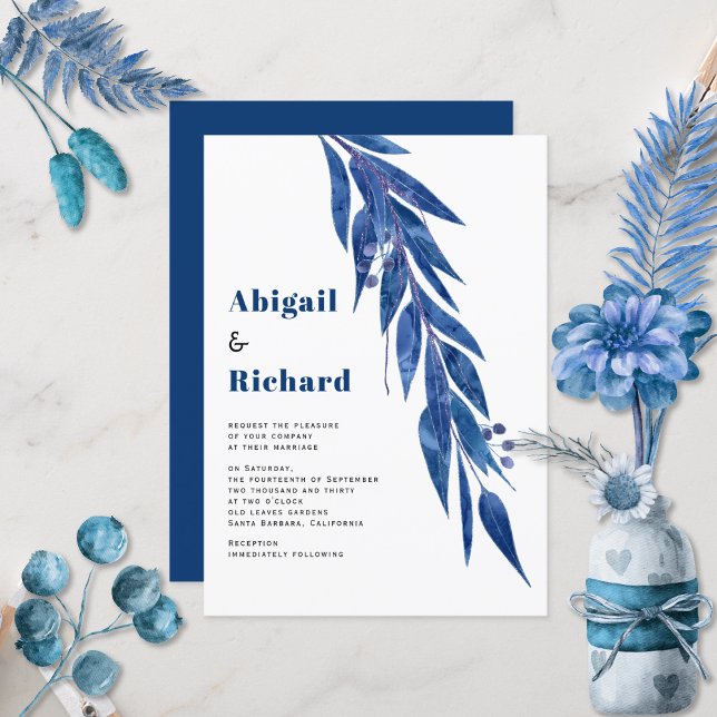 Invitación Rama de eucalipto en boda de invierno azul (Subido por el creador)