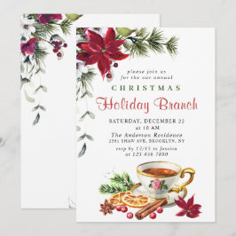 Invitación Rama de feriado de Navidades de Poinsettia festiva