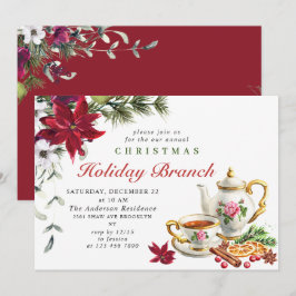 Invitación Rama de feriado de Navidades de Poinsettia festiva
