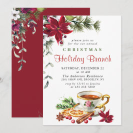 Invitación Rama de feriado de Navidades de Poinsettia festiva