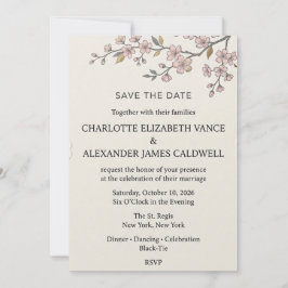 Invitación Rama de flor de cerezo sonrosada Save the Date