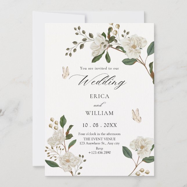 Invitación Rama de flores de boda (Anverso)