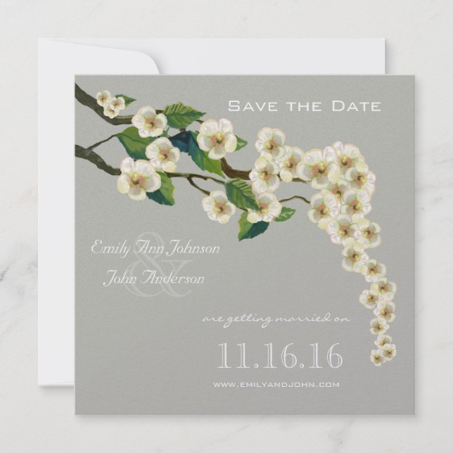 Invitación Rama de flores de cerezo grises marfil para guarda (Anverso)