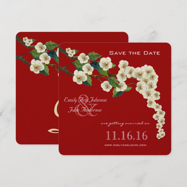 Invitación Rama de flores de cerezo guarda la fecha (Anverso / Reverso)