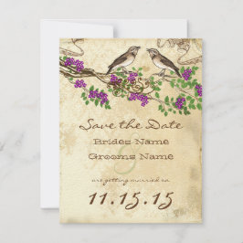 Invitación Rama de flores moradas Aves ventilares Boda RSVP