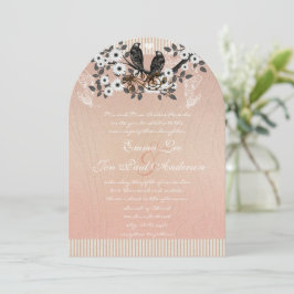 Invitación Rama de flores rosadas Boda de Aves de Amor Vintag