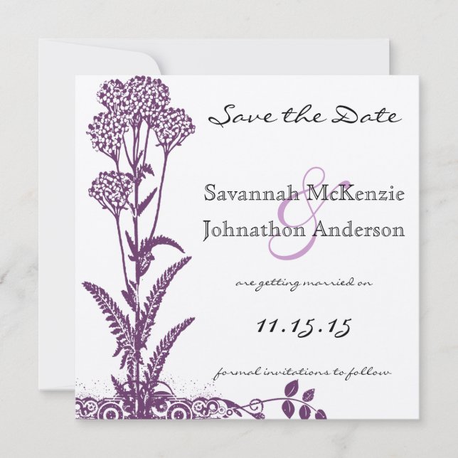 Invitación Rama de flores silvestres moradas para boda Save t (Anverso)