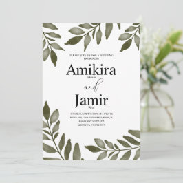 Invitación Rama de hoja de acuarela Verde simple boda  