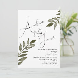 Invitación Rama de hoja de acuarela Verdor de guión Boda 
