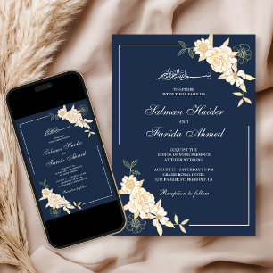 Invitación Rama de Hojas Florales Crema de la Marina Boda Mus