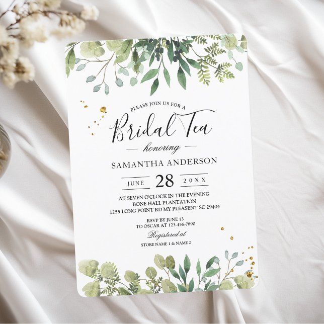 Invitación Rama de hojas verdes de color acuático moderno (Subido por el creador)