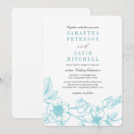 Invitación Rama de Magnolia floral | Azul pálido | BODA