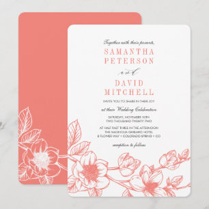 Invitación Rama de Magnolia floral   Coral   BODA