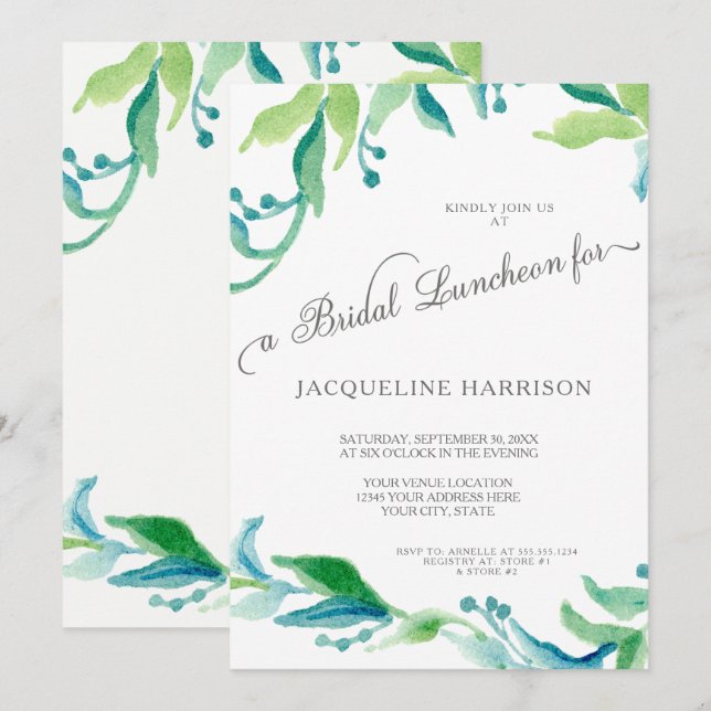 Invitación Rama de Oleado de Hojas de la BOHO Laurel Luncheon (Anverso / Reverso)