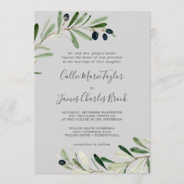 Invitación Rama de oliva moderna | Boda tradicional gris