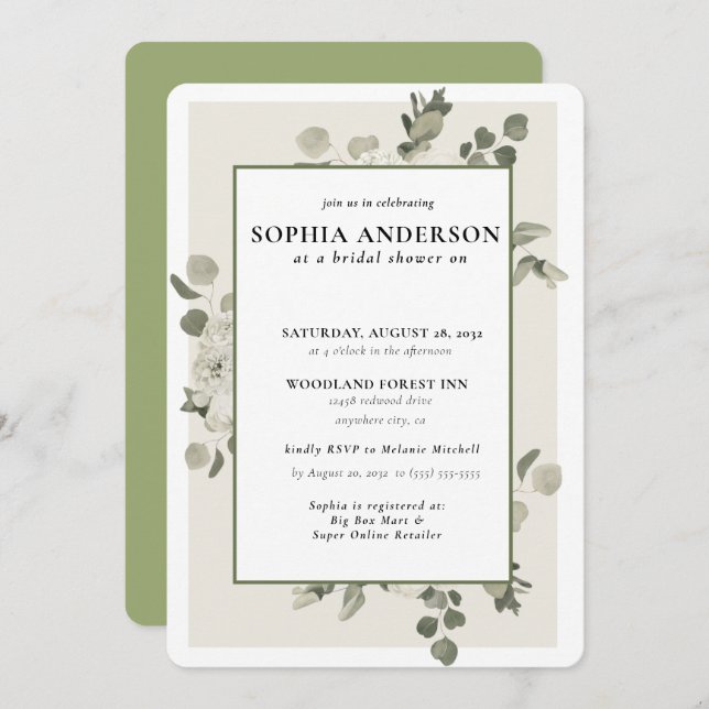 Invitación Rama de oliva moderna ducha de novias (Anverso / Reverso)