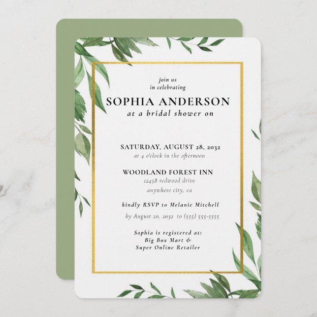 Invitación Rama de oliva moderna ducha de novias (Anverso / Reverso)