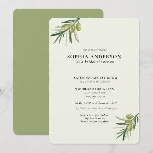 Invitación Rama de oliva moderna ducha de novias