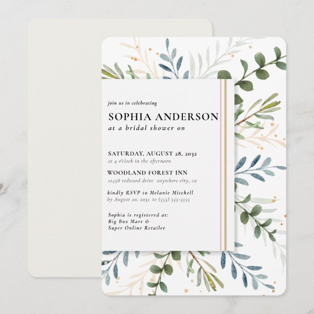 Invitación Rama de oliva moderna ducha de novias (Anverso / Reverso)