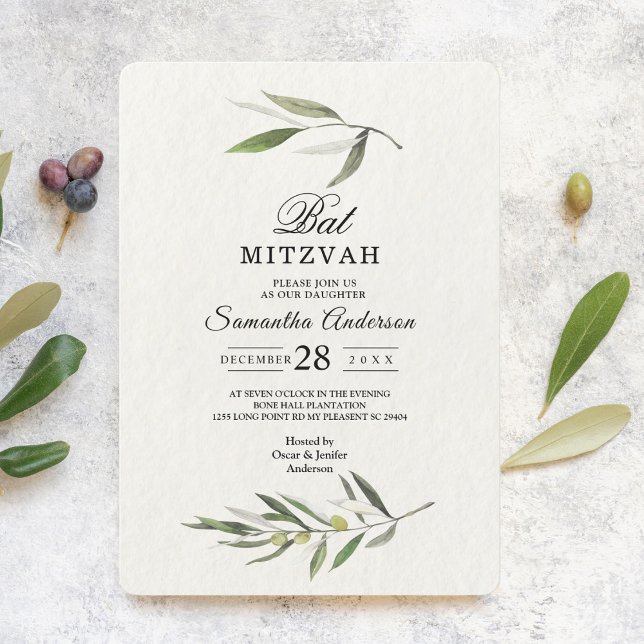 Invitación Rama de oliva verde acuarela moderna (Subido por el creador)