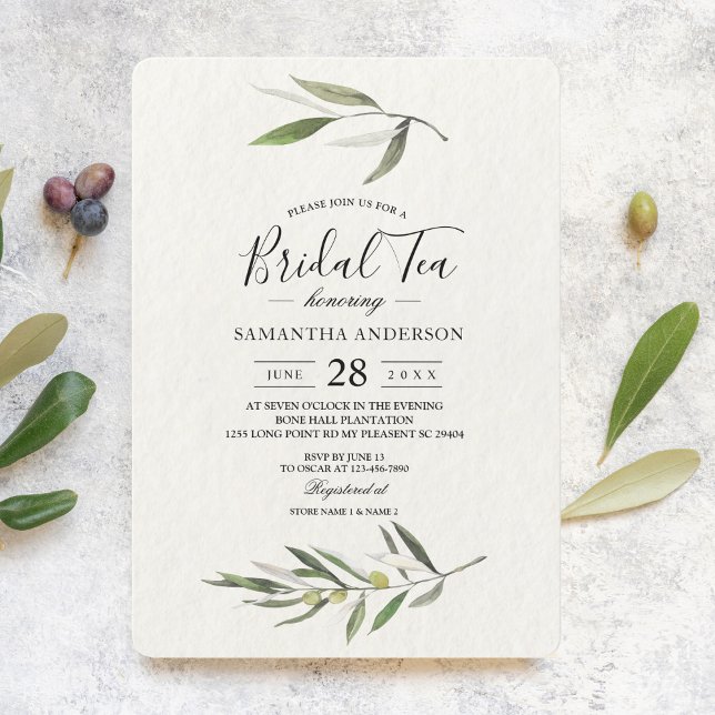 Invitación Rama de oliva verde acuarela moderna (Subido por el creador)