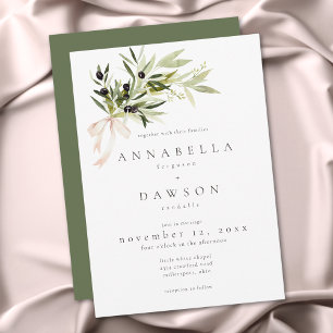 Invitación Rama de Olivo Acuarela Boda Minimalista Elegante