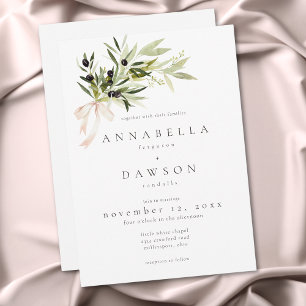 Invitación Rama de Olivo Acuarela Boda Minimalista Elegante