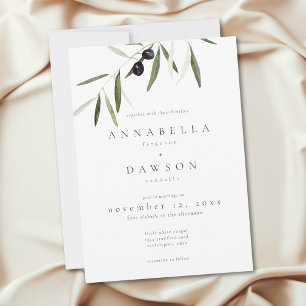 Invitación Rama de Olivo Acuarela Boda Minimalista Elegante