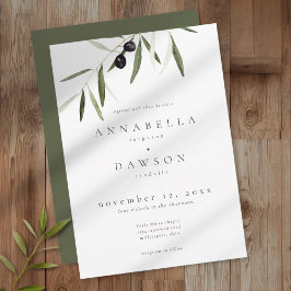 Invitación Rama de olivo acuarela elegante boda minimalista