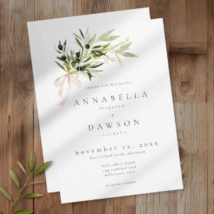 Invitación Rama de olivo acuarela elegante boda minimalista