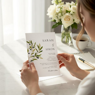 Invitación Rama de Olivo Botánico Acuarela Boda 