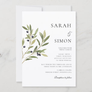 Invitación Rama de Olivo Botánico Acuarela Boda