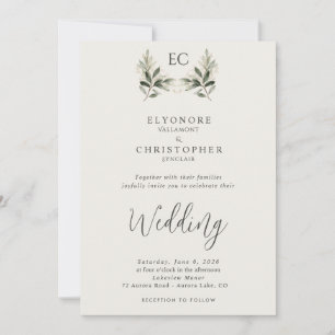Invitación Rama de olivo marfil Monograma Foto Boda 