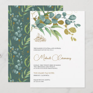 Invitación Rama de oro de eucalipto rústico Mehndi islámico
