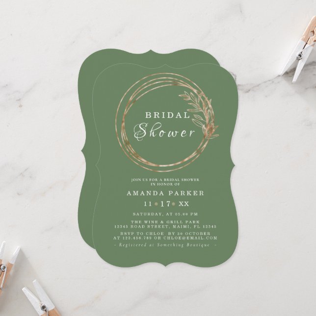 Invitación Rama de oro de oliva moderna ducha de noviaInvitac (Anverso/Reverso In Situ)