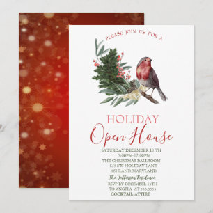 Invitación Rama de pino acuarela cardenal casa abierta