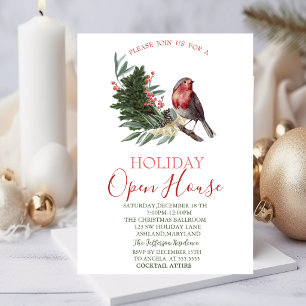 Invitación Rama de pino acuarela cardenal casa abierta