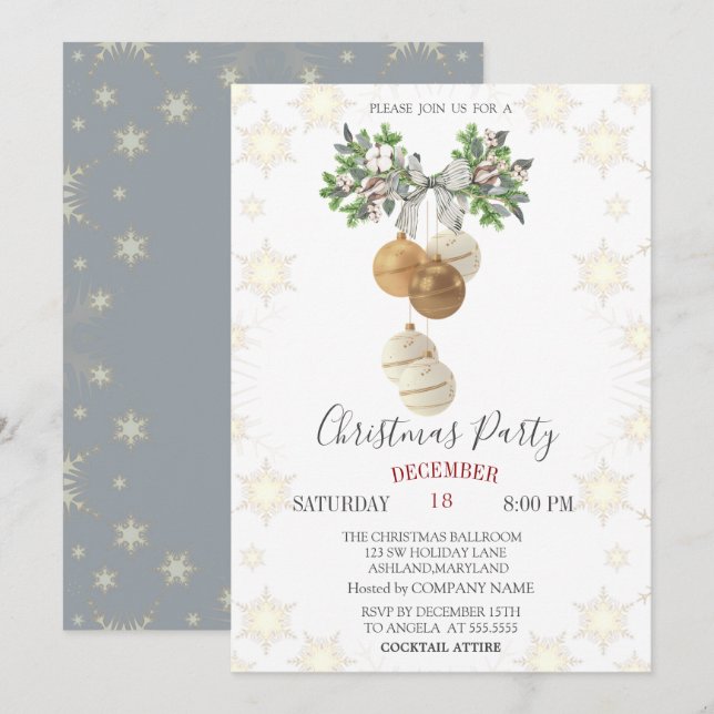 Invitación Rama de pino con arco de bolas de Navidad Navidad  (Anverso / Reverso)