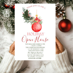 Invitación Rama de pino de bola de Navidad Casa abierta