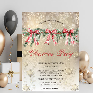 Invitación Rama de Pino de Navidad con Lazo Rojo Dorado Fiest