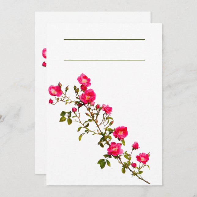 Invitación Rama de rosa vibrante con flores y capullos  (Anverso / Reverso)