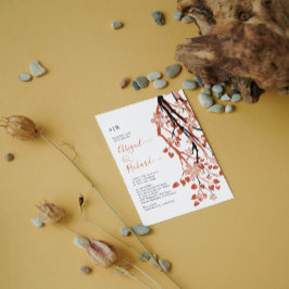 Invitación Rama de terracota con iniciales de flores boda