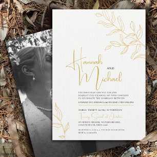 Invitación Rama dorada amarilla del boda del esbozo de hojas