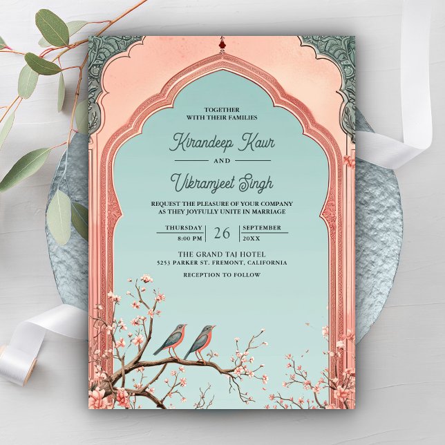 Invitación Rama floral Arco Aves románticas Boda indio (Subido por el creador)