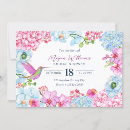 Invitación Rama floral azul rosa con ducha de novia