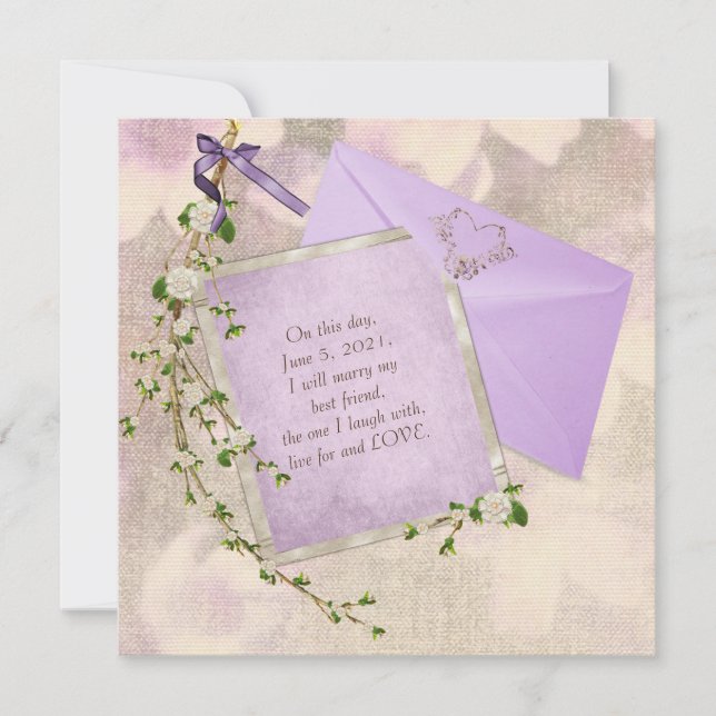 Invitación rama floral blanca en papel boda (Anverso)