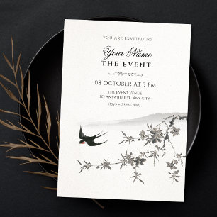 Invitación rama floral japonesa de pájaro 
