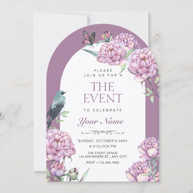Invitación Rama floral morada (Anverso)