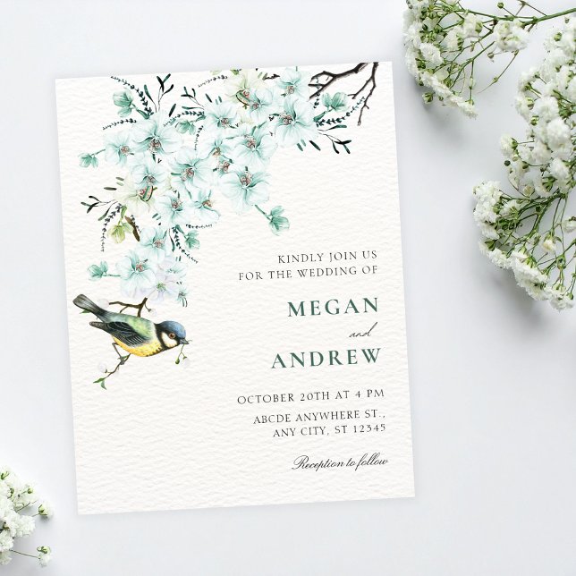 Invitación rama floral pájaro boda de primavera (Subido por el creador)